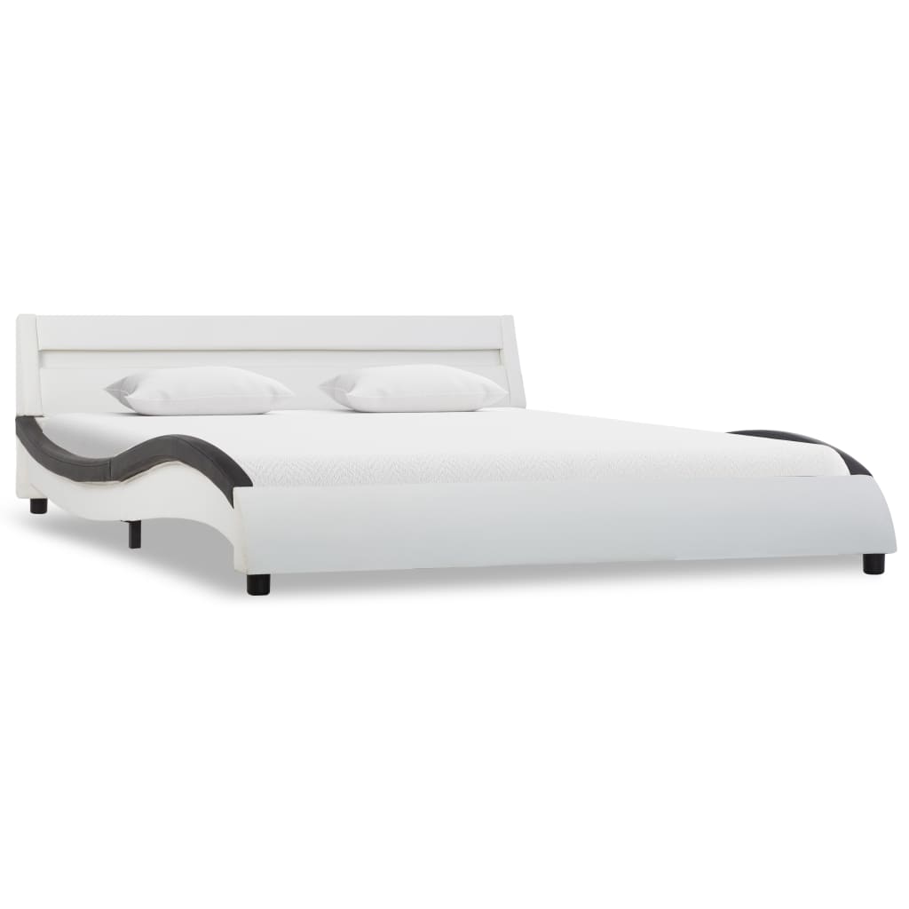 vidaXL gultas rāmis ar LED, balta un melna mākslīgā āda, 140x200 cm