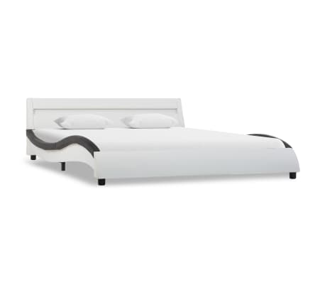 vidaXL gultas rāmis ar LED, balta un melna mākslīgā āda, 140x200 cm