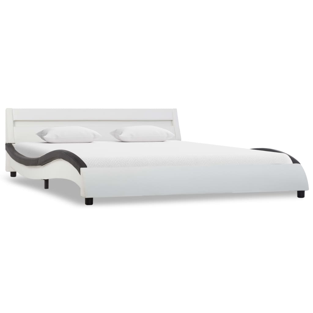 vidaXL Estructura cama con LED cuero sintético blanco negro 160x200 cm