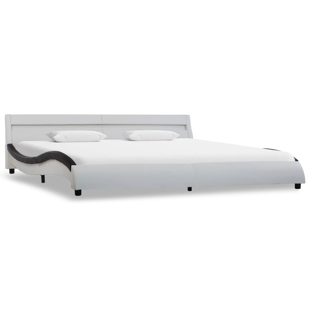 vidaXL fehér és fekete műbőr ágykeret LED csíkkal 180 x 200 cm