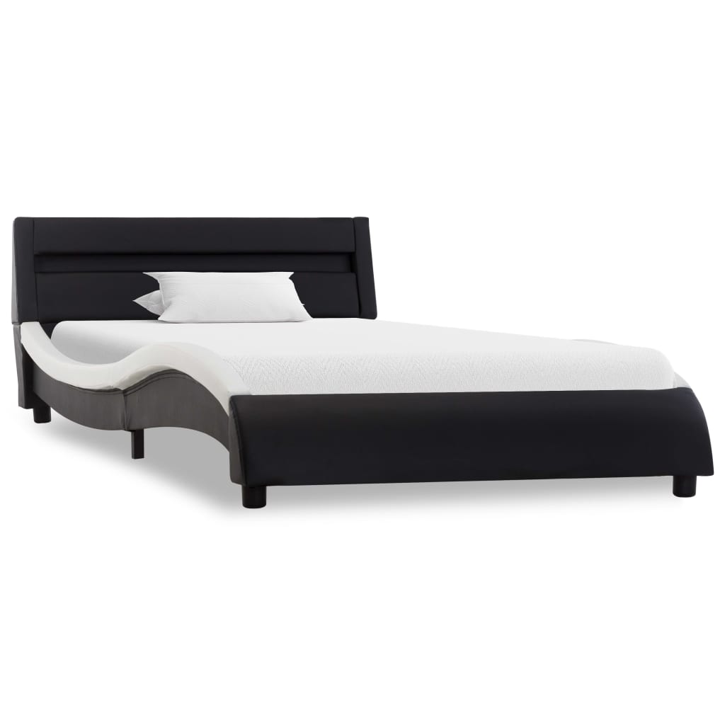 vidaXL Cadru de pat cu LED, negru și alb, 100x200 cm, piele ecologică