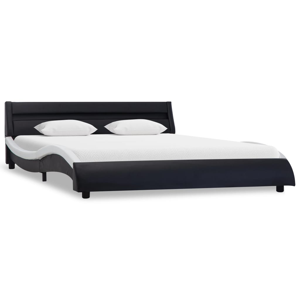 

vidaXL Bedframe met LED kunstleer zwart en wit 140x200 cm