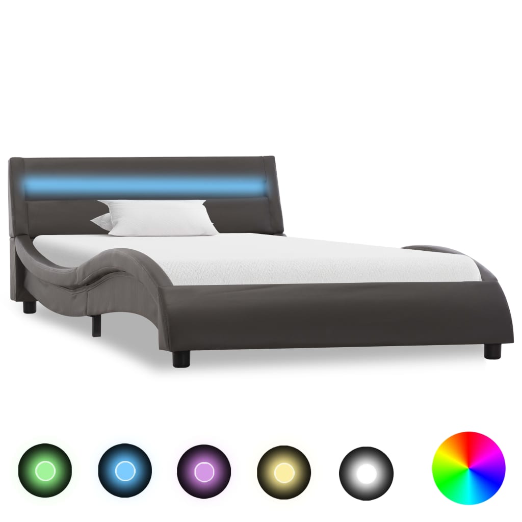 vidaXL Cadru de pat cu LED, gri, 100 x 200 cm, piele ecologică vidaXL
