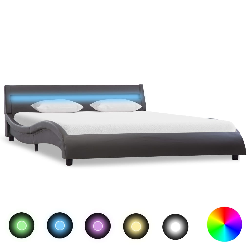 vidaXL Cadru de pat cu LED, gri, 120 x 200 cm, piele ecologicÄƒ