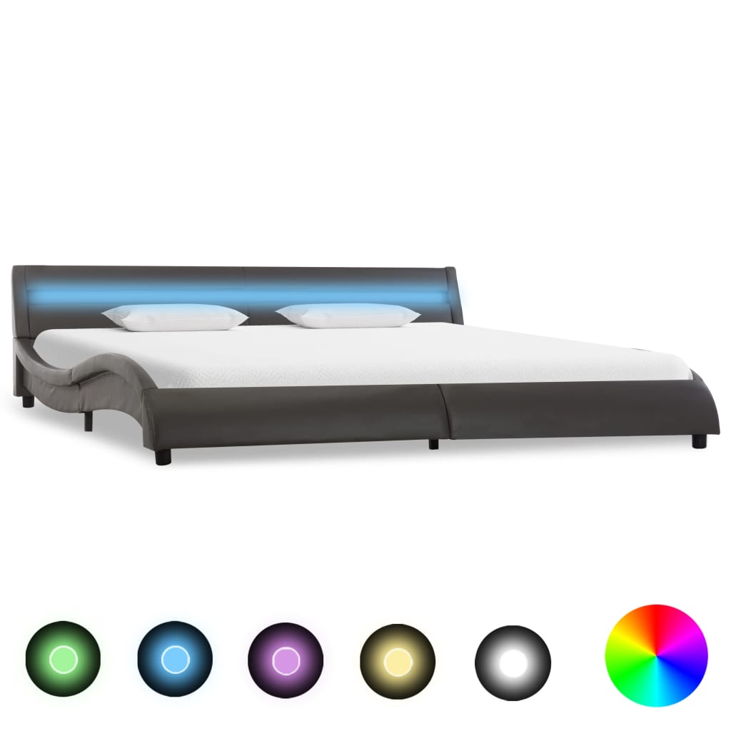 vidaXL Cadru de pat cu LED, gri, 180 x 200 cm, piele ecologică 