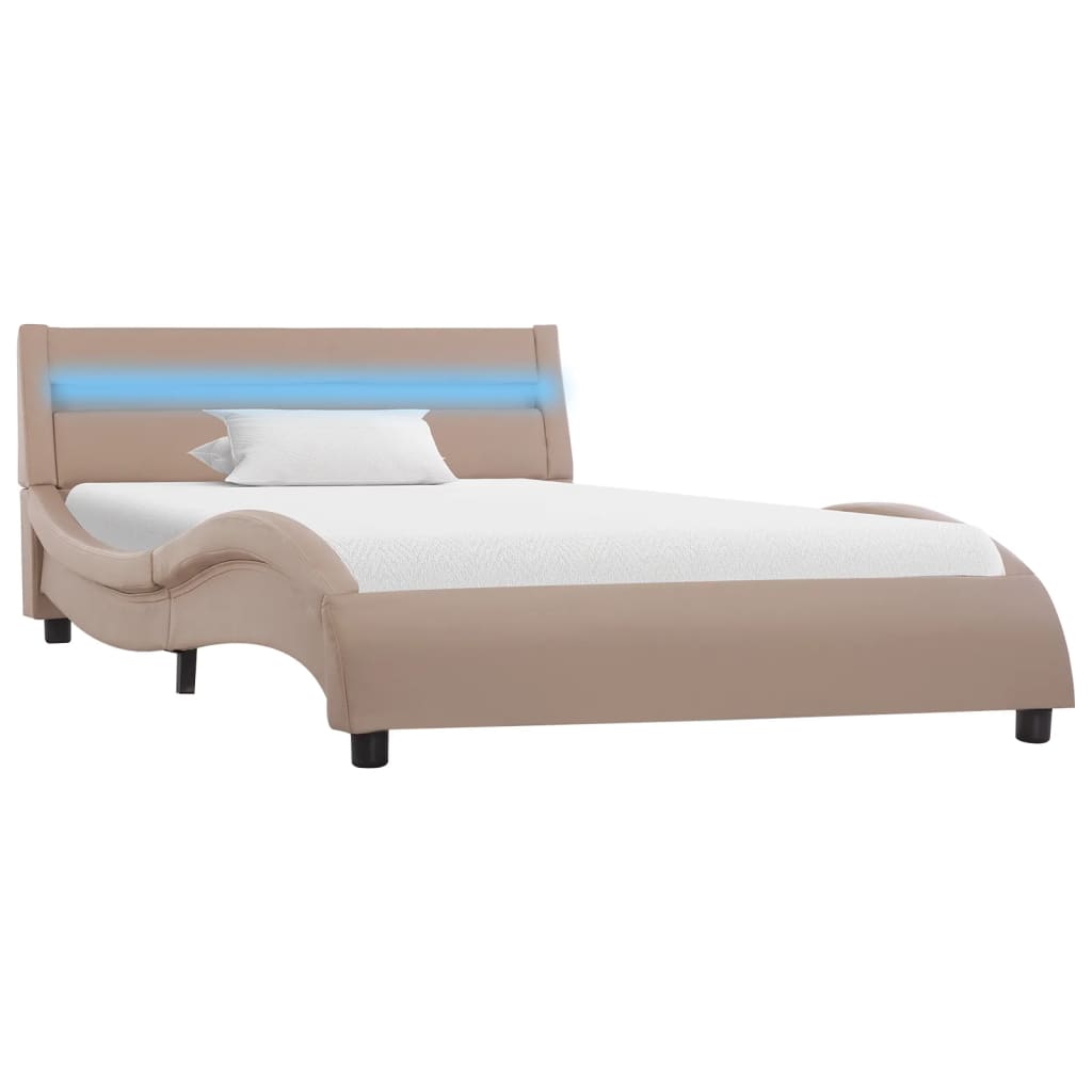 vidaXL Cadre de lit avec LED cappuccino similicuir 90x200 cm