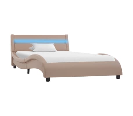 vidaXL Rama łóżka z LED, cappuccino, sztuczna skóra, 90 x 200 cm