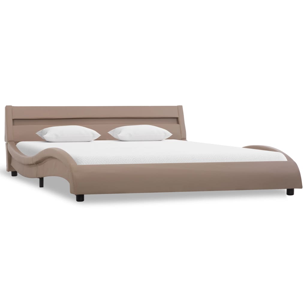 vidaXL Cadru de pat cu LED, cappuccino, 140 x 200 cm, piele ecologică