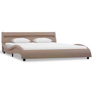 vidaXL Lovos rėmas su LED, kapučino spalvos, 140x200cm, dirbtinė oda