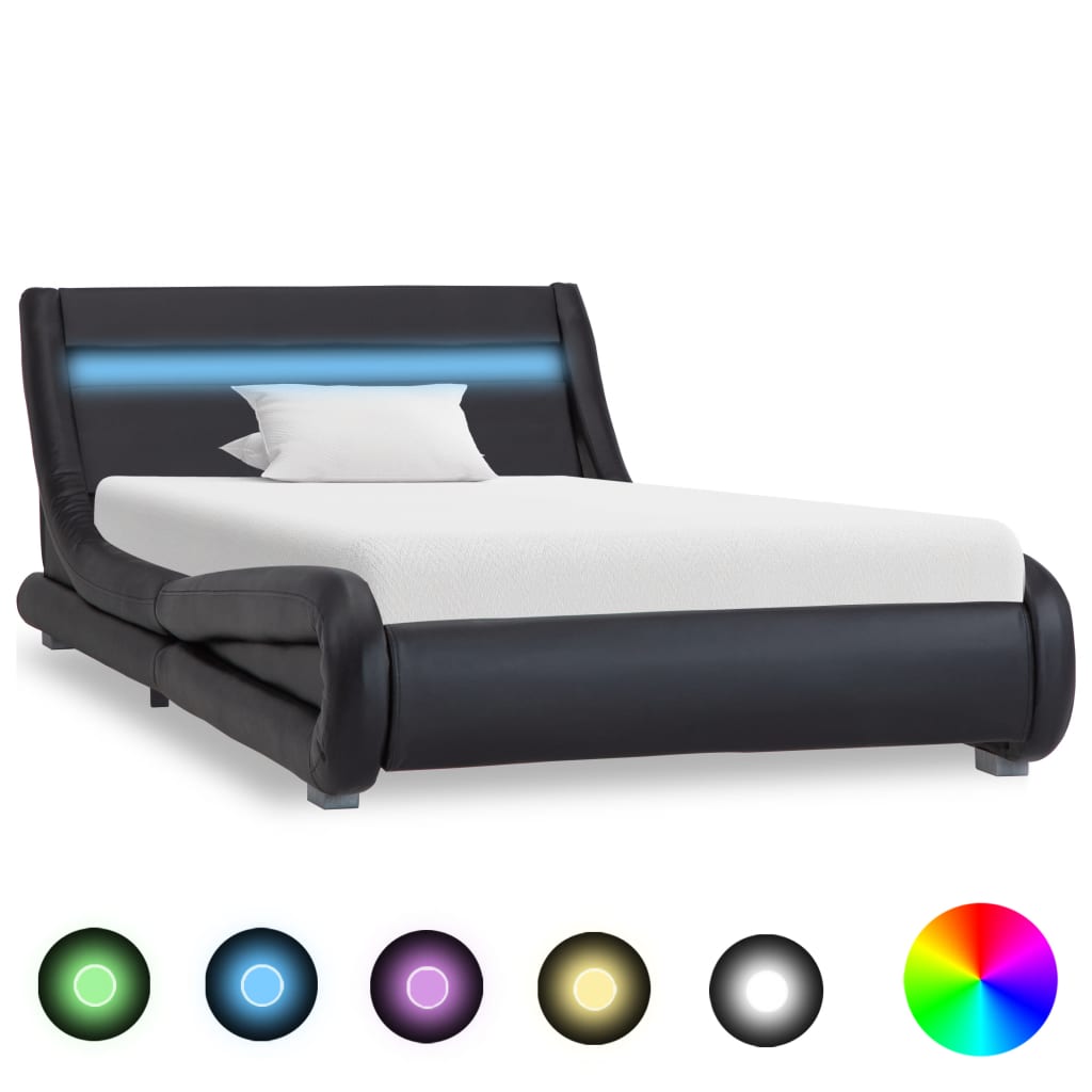 vidaXL Cadru de pat cu LED, negru, 90 x 200 cm, piele ecologică vidaXL