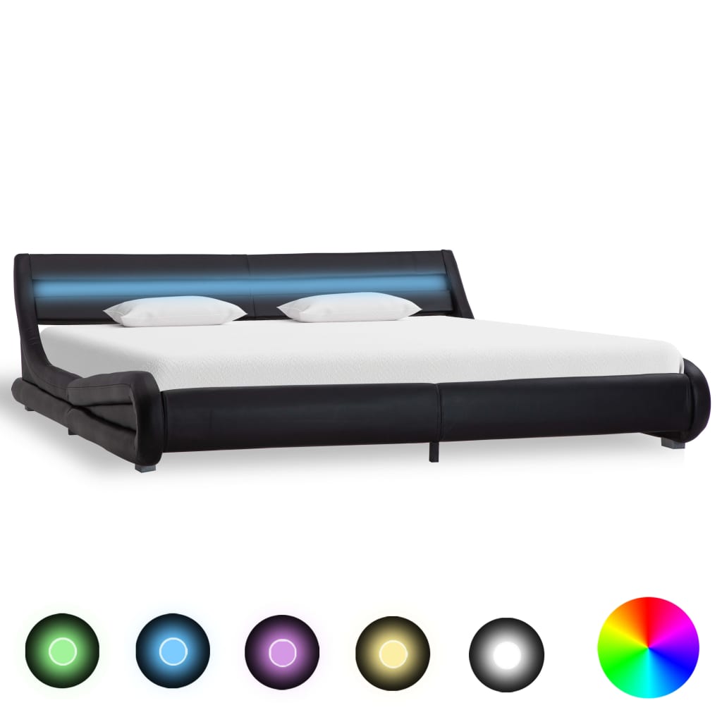 gultas rāmis ar LED, melna mākslīgā āda, 180x200 cm | Stepinfit.lv