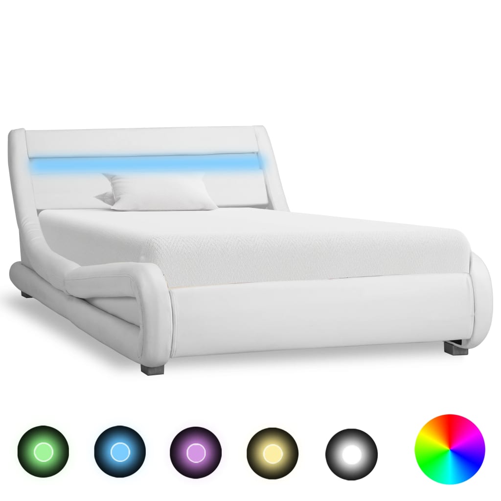 gultas rāmis ar LED, balta mākslīgā āda, 100x200 cm | Stepinfit.lv