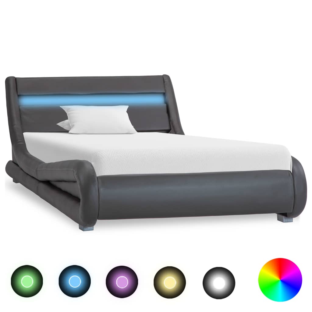 Rám postele s LED světlem šedý umělá kůže 100 x 200 cm