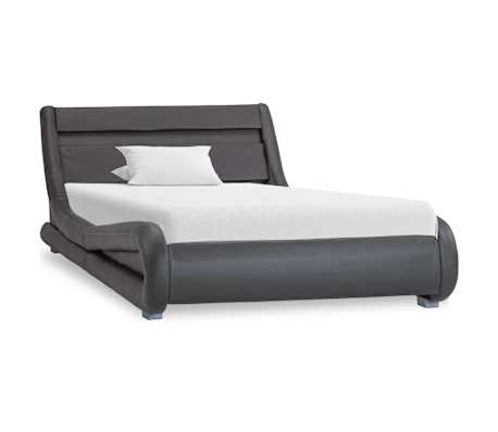 vidaXL Cadru de pat cu LED-uri, gri, 100 x 200 cm, piele ecologică