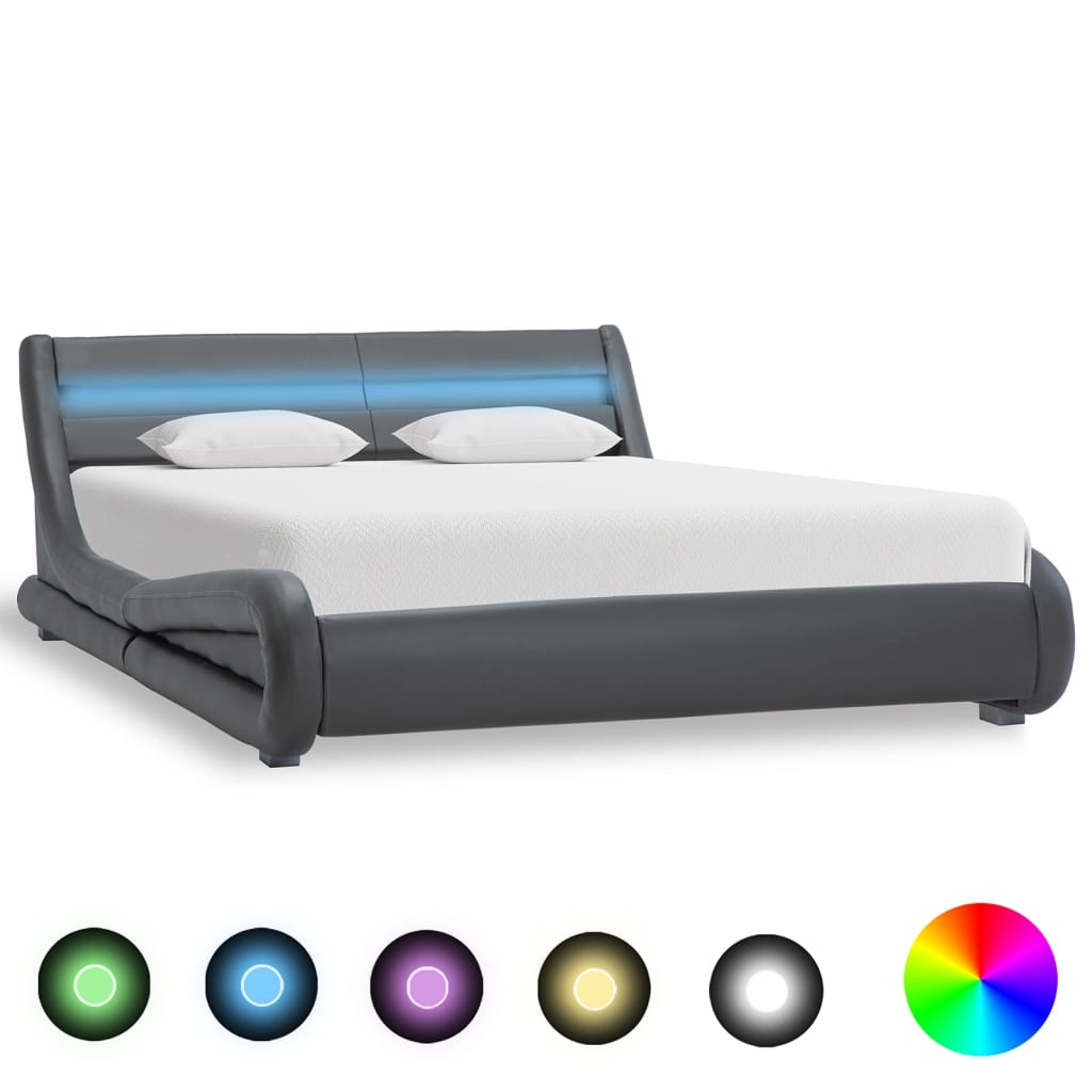 Rám postele s LED světlem šedý umělá kůže 140 x 200 cm