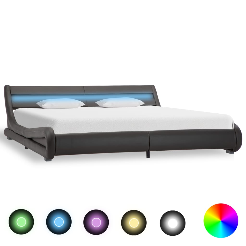 vidaXL Cadru de pat cu LED, gri, 180 x 200 cm, piele artificială  title=vidaXL Cadru de pat cu LED, gri, 180 x 200 cm, piele artificială 