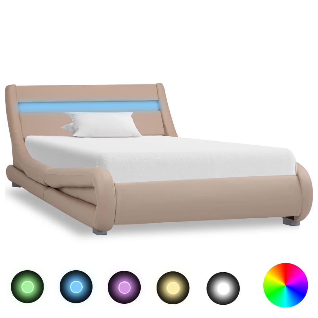 vidaXL Cadru pat cu LED, cappuccino, 90 x 200 cm, piele ecologică vidaXL