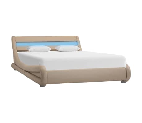 vidaXL Cadru pat cu LED, cappuccino, 160 x 200 cm, piele ecologică