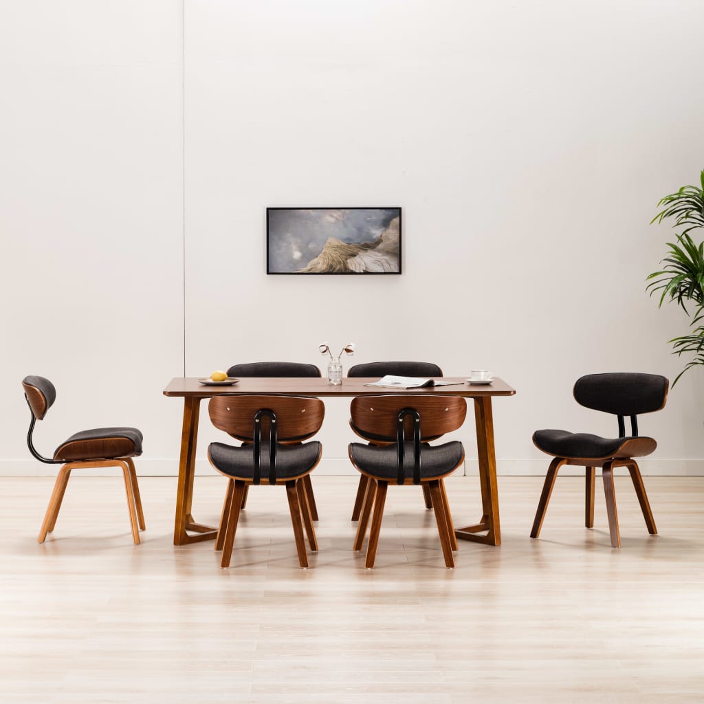 Jídelní židle 6 ks šedé ohýbané dřevo a textil