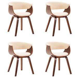 Jedilni stoli 4 kosi krem ukrivljen les in umetno usnje - slika 2