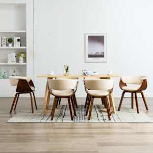 Jedilni stoli 6 kosov krem ukrivljen les in umetno usnje