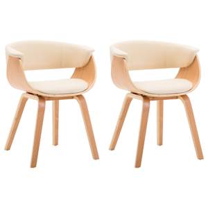 Jedilni stoli 2 kosa krem ukrivljen les in umetno usnje - slika 2