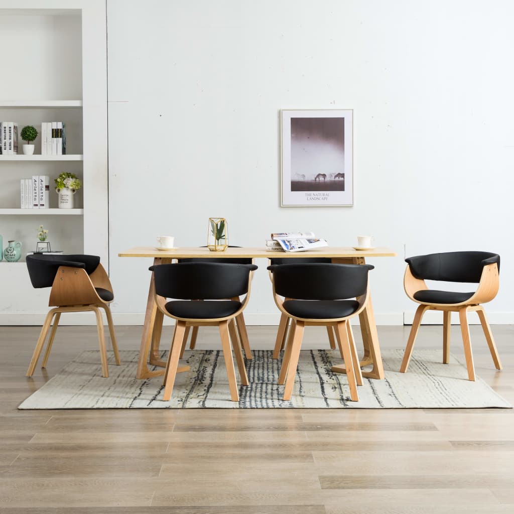 vidaXL Scaune bucătărie, 6 buc, negru, lemn curbat și piele ecologică buc imagine model 2022