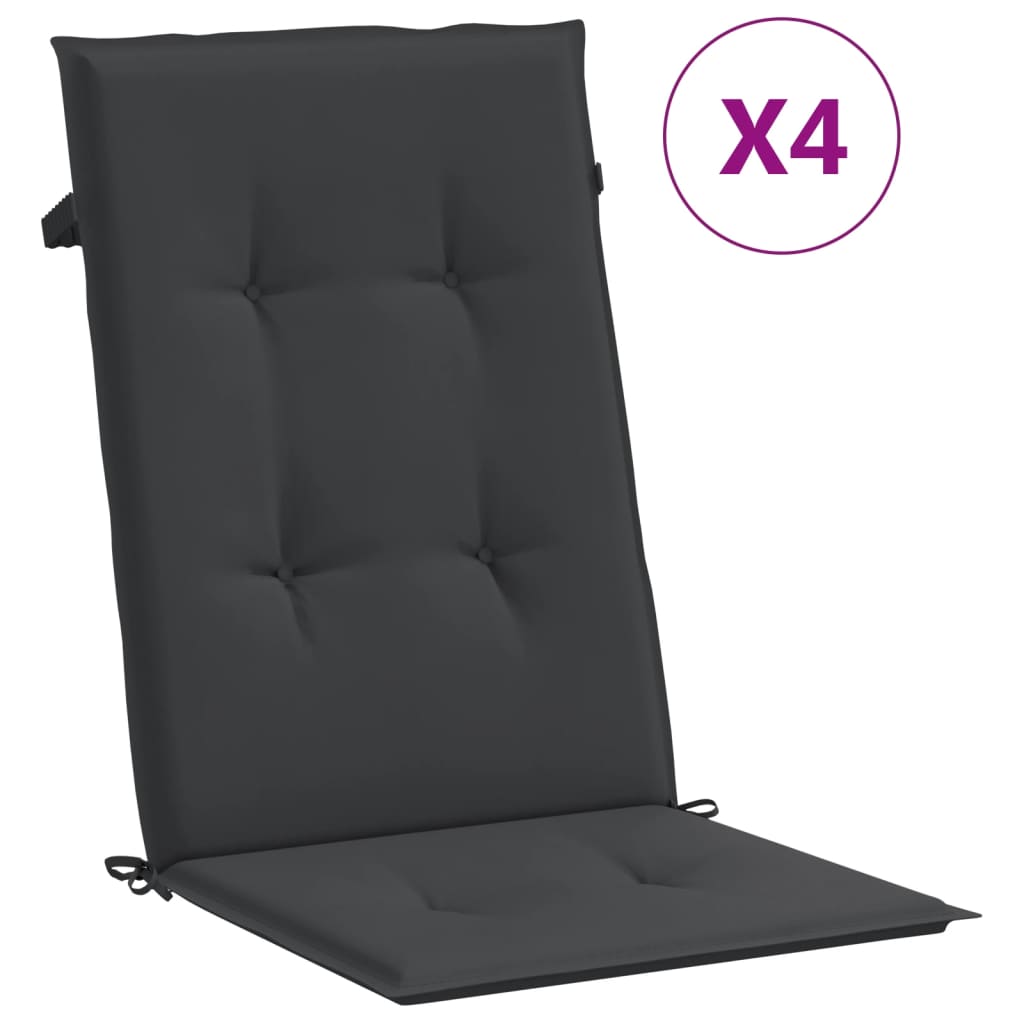 VidaXL Coussins De Chaise De Jardin à Dossier Haut Lot De 4 Noir Tissu