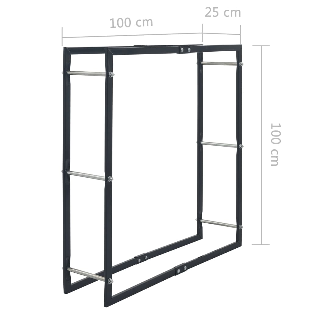 Fekete acél tűzifatároló 100 x 25 x 100 cm 