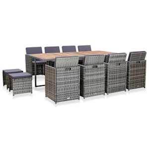 Zunanja jedilna garnitura 13-delna poli ratan in akacija