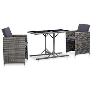 3dílný bistro set s poduškami polyratan šedý - obrázek 1
