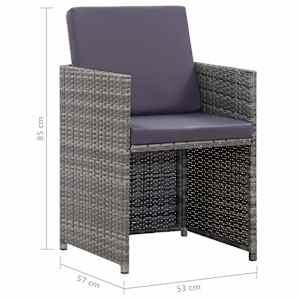 3dílný bistro set s poduškami polyratan šedý - obrázek 9