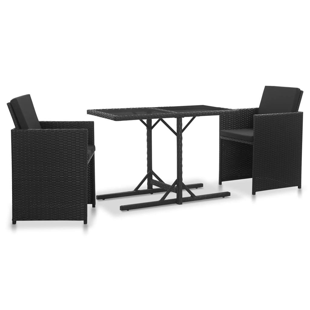 vidaXL Set mobilier de exterior cu perne, 3 piese, negru, poliratan