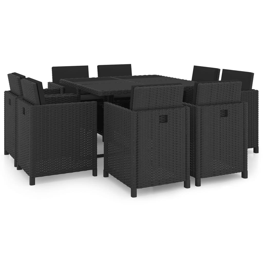 vidaXL Set mobilier de exterior cu perne, 9 piese, negru, poliratan