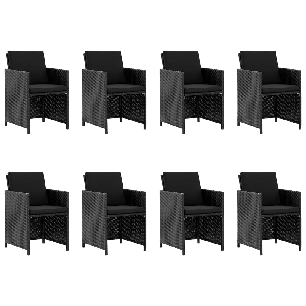 vidaXL 9 részes fekete polyrattan kültéri étkezőszett párnákkal