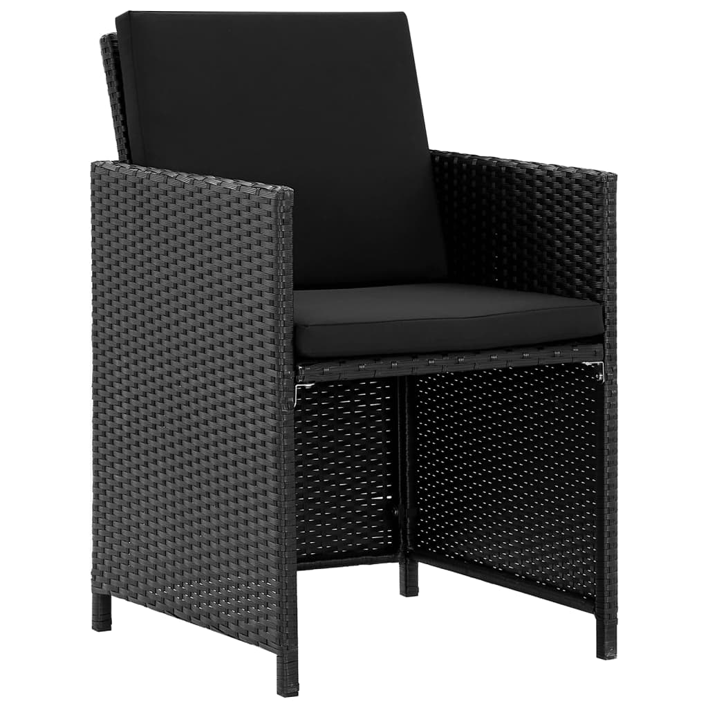 Stolik rattanowy z 8 krzesłami i poduszkami, czarny, 109x109x74 cm