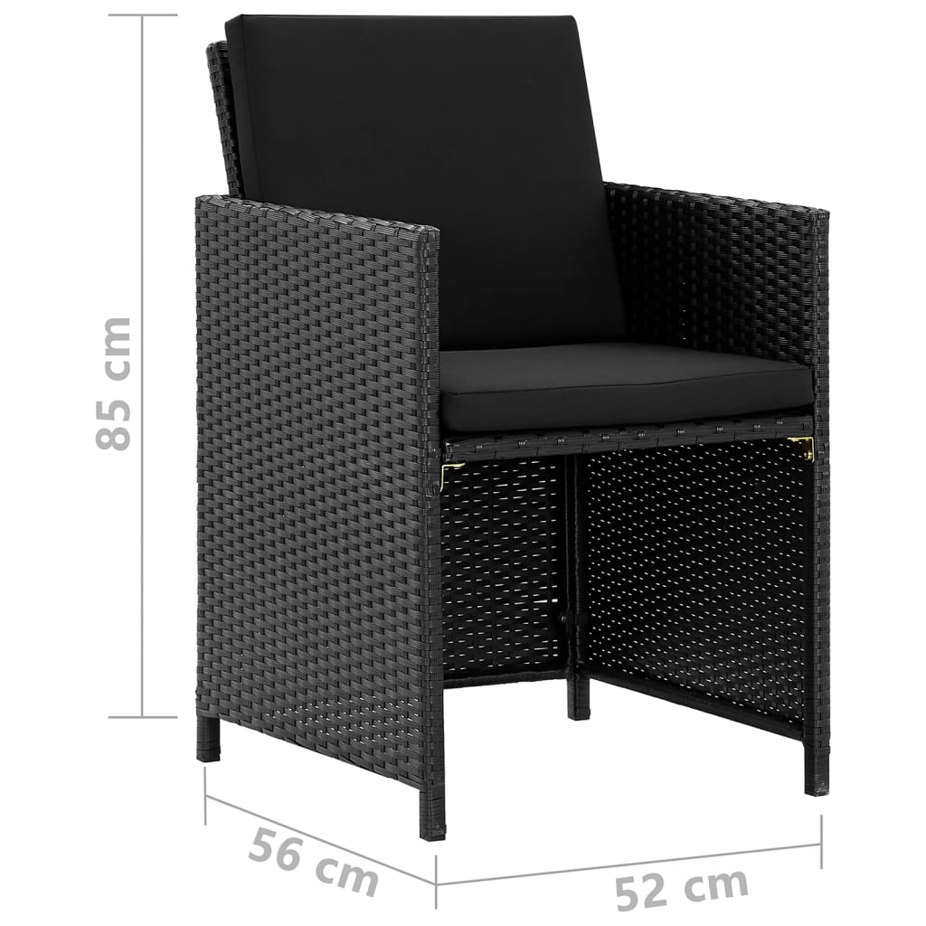 Stolik rattanowy z 8 krzesłami i poduszkami, czarny, 109x109x74 cm