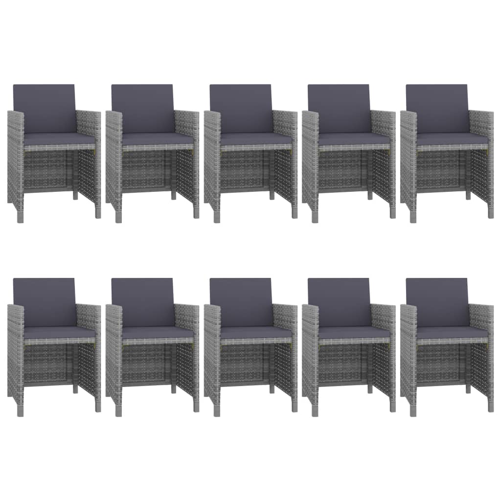 vidaXL 11 Piece Outdoor Dining Set with Cushions Poly Rattan Grey