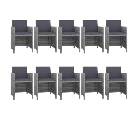 vidaXL 11 Piece Outdoor Dining Set with Cushions Poly Rattan Grey