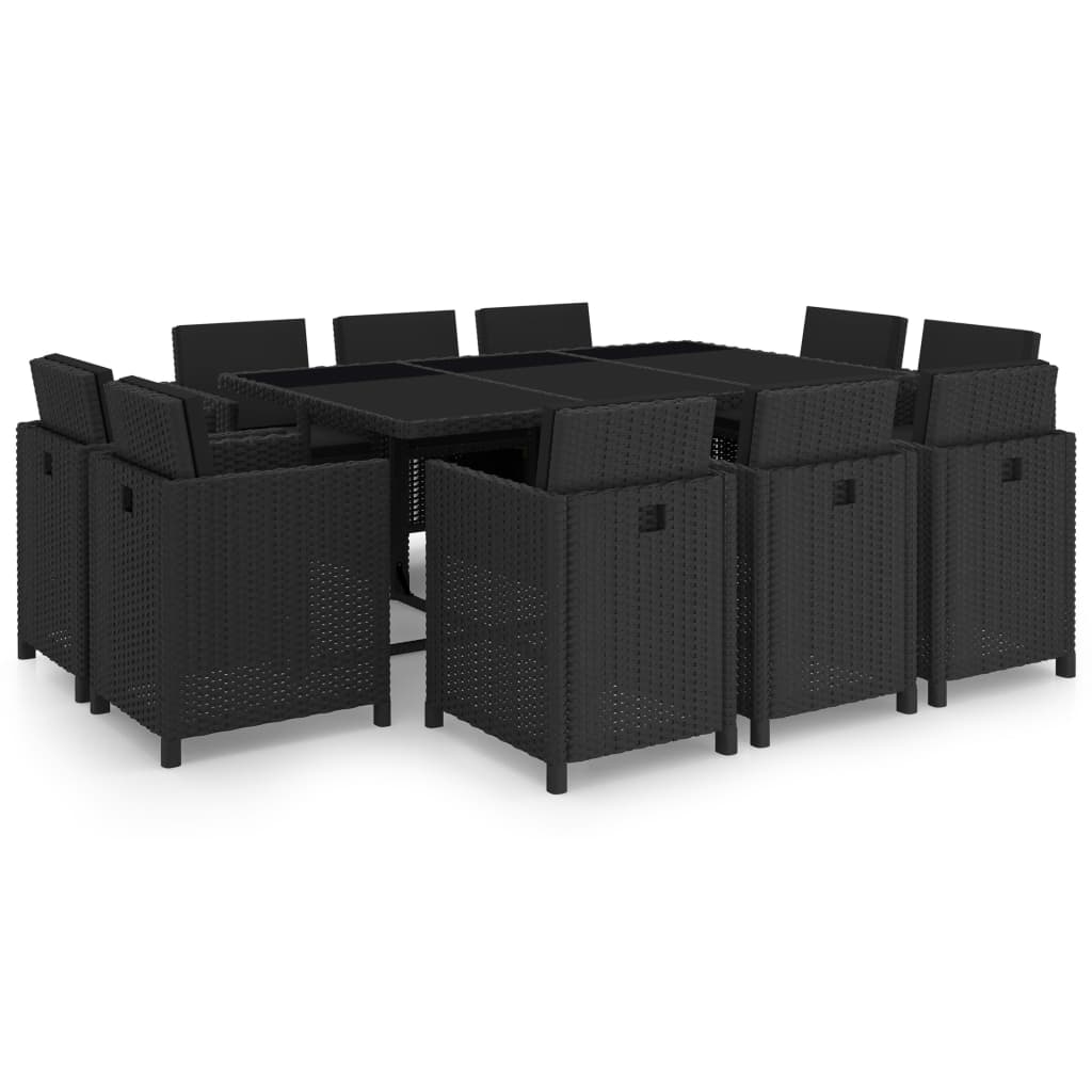 vidaXL Set mobilier de exterior cu perne, 11 piese, negru, poliratan