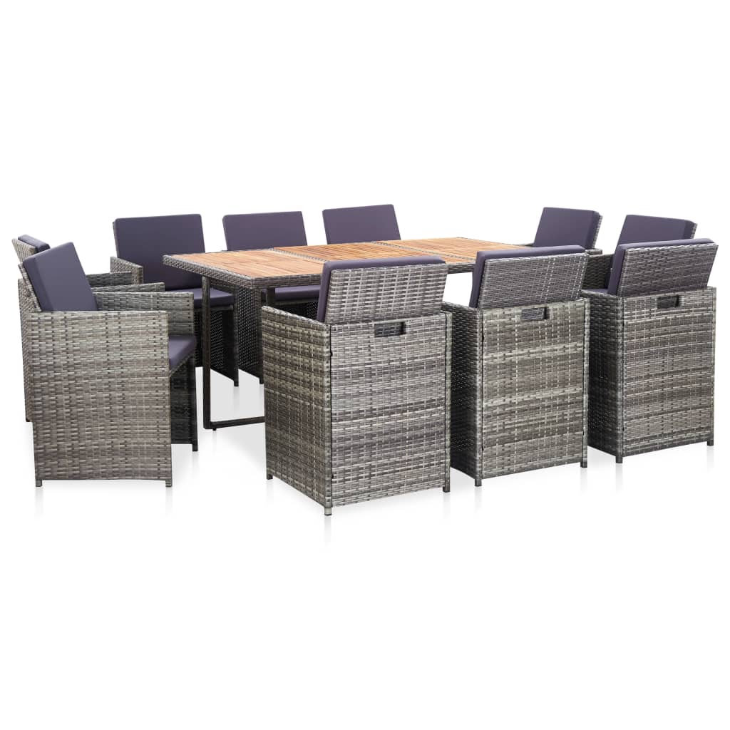vidaXL Set mobilier de exterior cu perne, 11 piese, gri, poliratan