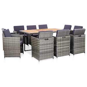 Zunanja jedilna garnitura 11-delna z blazinami poli ratan siva