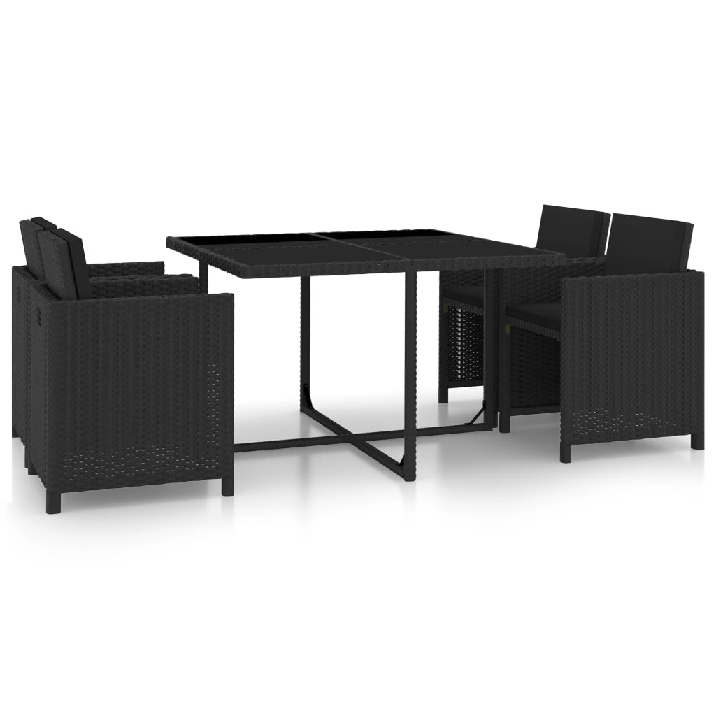 vidaXL Set mobilier de exterior cu perne, 5 piese, negru, poliratan