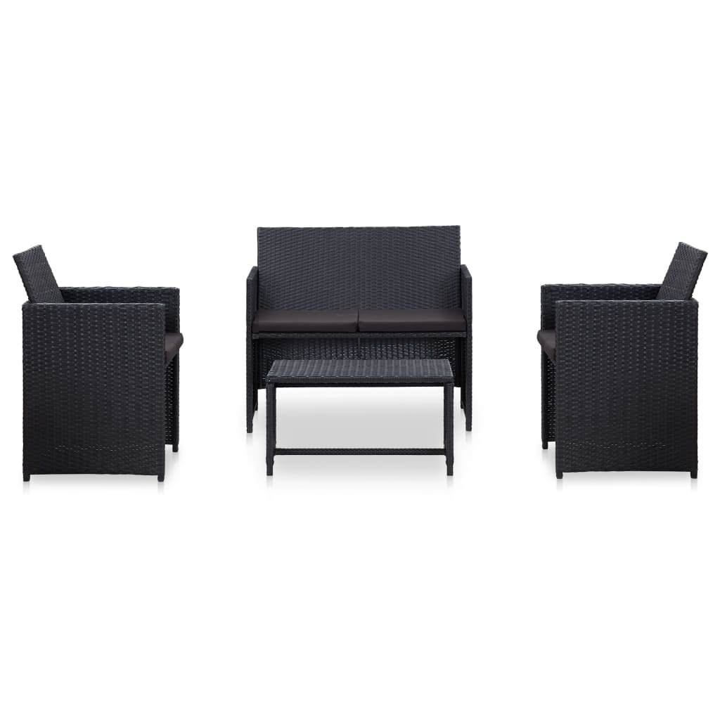 

vidaXL 4-delige Loungeset met kussens poly rattan zwart