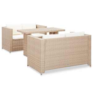 vidaXL Poilsio komplektas su pagalvėmis, 3d., kreminis, poliratanas