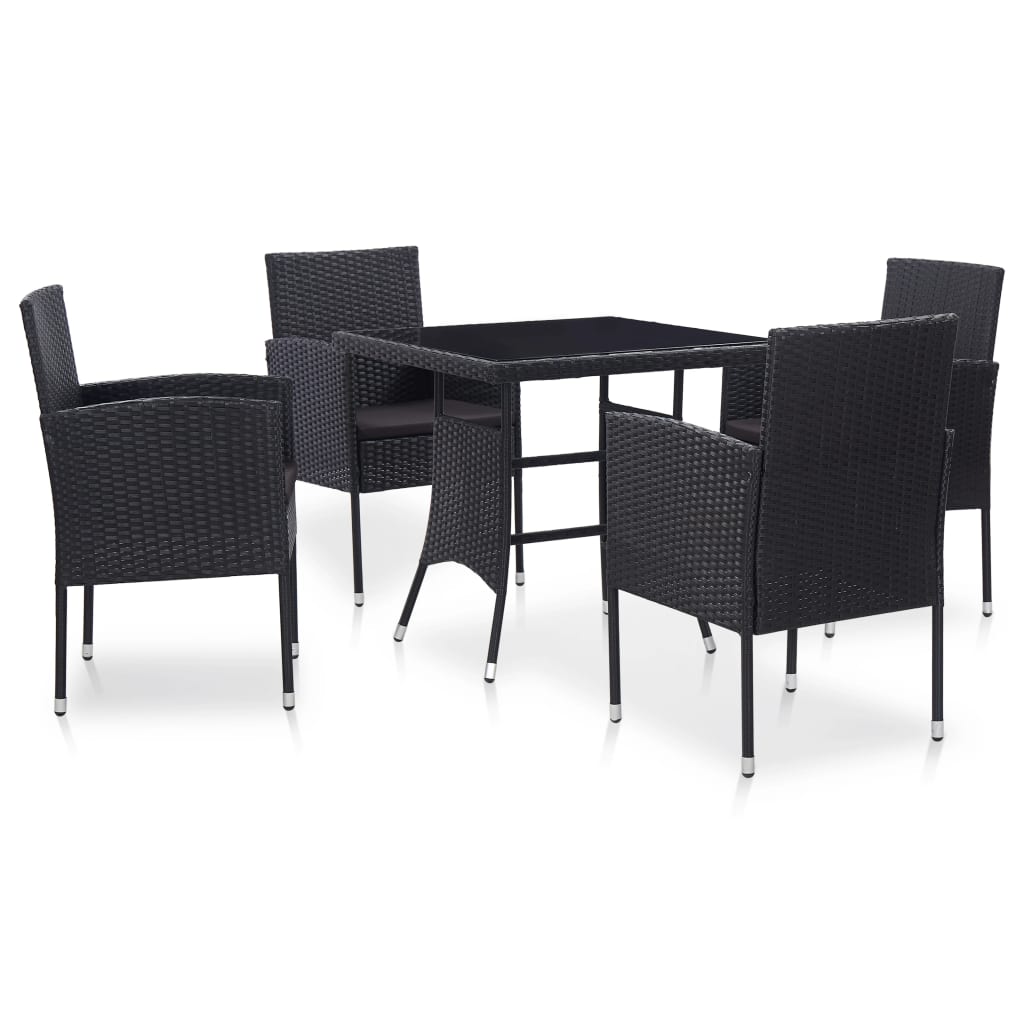 vidaXL Set mobilier de exterior, 5 piese, negru, poliratan