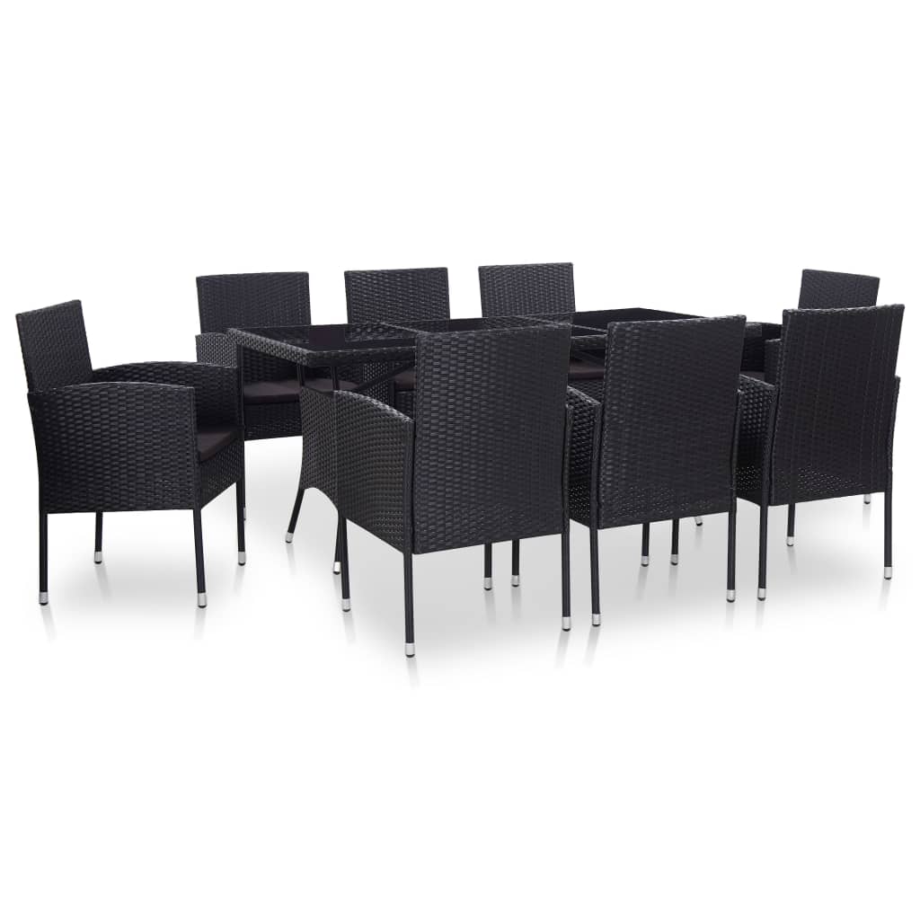 vidaXL Set mobilier de exterior, 9 piese, negru, poliratan