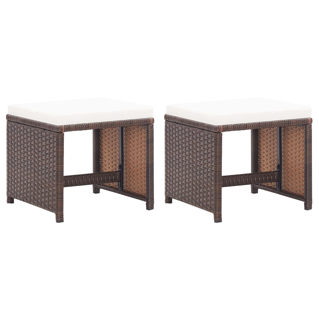 Image of vidaXL Garden Stools 2 pcs with Cushions Poly Rattan Brown