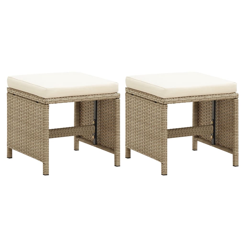 VidaXL Garden Stools 2 Pcs With Cushions Poly Rattan Beige