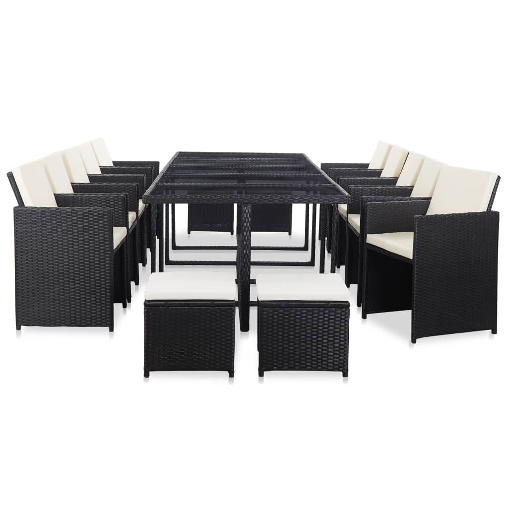 vidaXL Set mobilier de exterior cu perne, 15 piese, negru, poliratan